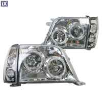 Φανάρια εμπρός angel eyes για Toyota Land Cruiser FJ90 (1996-2003) - chrome , με λάμπες (Η1) - σετ 2τμχ.