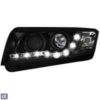 Φανάρια εμπρός led για Skoda Fabia (1999-2007) , μαύρα , με λάμπες (Η1) - σετ 2τμχ.