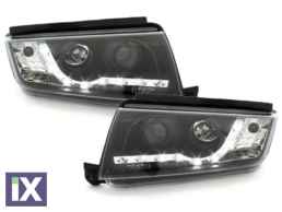 Φανάρια εμπρός led για Skoda Fabia (1999-2007) , μαύρα , με λάμπες (Η1) - σετ 2τμχ.