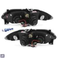 Φανάρια εμπρός angel eyes για Renault Megane / Renault Scenic 3/5 πορτο (1996-1999) - μαύρα , με λάμπες (Η1) - σετ 2τμχ.