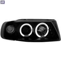 Φανάρια εμπρός angel eyes για Seat ibiza 6K (1993-2000) - μαύρα , με λάμπες (Η1) - σετ 2τμχ.