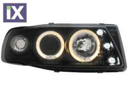 Φανάρια εμπρός angel eyes για Seat ibiza 6K (1993-2000) - μαύρα , με λάμπες (Η1) - σετ 2τμχ.