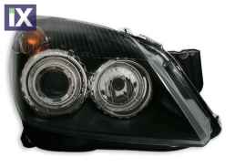 Φανάρια εμπρός angel eyes για Opel Astra H (2004-2009) - μαύρα , με λάμπες (Η1) - σετ 2τμχ.