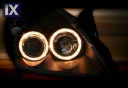 Φανάρια εμπρός angel eyes για Opel Vectra C / Signum (2005-2009) - μαύρα , χωρίς λάμπες (Η7) - σετ 2τμχ.