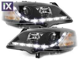 Φανάρια εμπρός led με φώτα ημέρας για Opel Astra G (1998-2004) - μαύρα , με λάμπες (Η1) - σετ 2τμχ.