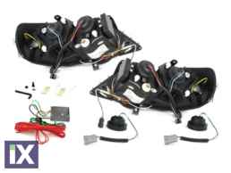 Φανάρια εμπρός led με φώτα ημέρας για Opel Astra G (1998-2004) - μαύρα , με λάμπες (Η1) - σετ 2τμχ.