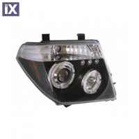 Φανάρια εμπρός led angel eyes για Nissan Navara / Pathfinder (2005-2009) - μαύρα , με λάμπες (Η1) - σετ 2τμχ.