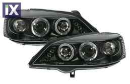 Φανάρια εμπρός led angel eyes για Opel Astra G (1998-2004) - μαύρα , με λάμπες (Η1) - σετ 2τμχ.