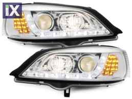 Φανάρια εμπρός led για Opel Astra G (1998-2004) - chrome , με λάμπες (Η1) - σετ 2τμχ.