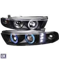 Φανάρια εμπρός led angel eyes για Mitsubishi Galant (1996-2006) - μαύρα , με λάμπες (Η1) - σετ 2τμχ.