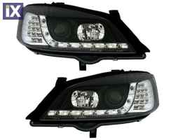 Φανάρια εμπρός led με DRL για Opel Astra G (1998-2004) - μαύρα , με λάμπες (Η1) - σετ 2τμχ.