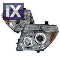 Φανάρια εμπρός led angel eyes για Nissan Navara / Pathfinder (2005-2009) - chrome , με λάμπες (Η1) - σετ 2τμχ.