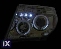 Φανάρια εμπρός led angel eyes για Nissan Navara / Pathfinder (2005-2009) - chrome , με λάμπες (Η1) - σετ 2τμχ.