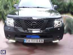 Φανάρια εμπρός led angel eyes για Nissan Navara / Pathfinder (2005-2009) - chrome , με λάμπες (Η1) - σετ 2τμχ.