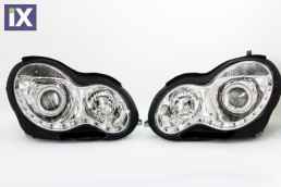 Φανάρια εμπρός led για Mercedes C-CLASS W203 (2000-2006) , με λάμπες (Η1) - σετ 2τμχ.