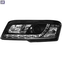 Φανάρια εμπρός led για Fiat Stilo 3 πορτο (2001-2008) - μαυρα , με λάμπες (Η1) - σετ 2τμχ.