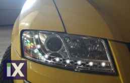 Φανάρια εμπρός led για Fiat Stilo 3 πορτο (2001-2008) - μαυρα , με λάμπες (Η1) - σετ 2τμχ.