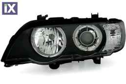 Φανάρια εμπρός angel eyes για BMW X5 E53 (1999-2003) - μαύρα , χωρίς λάμπες (Η7) - σετ 2τμχ.