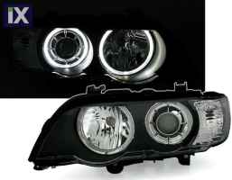 Φανάρια εμπρός angel eyes για BMW X5 E53 (1999-2003) - μαύρα , χωρίς λάμπες (Η7) - σετ 2τμχ.