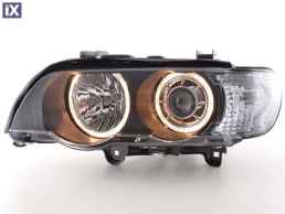 Φανάρια εμπρός angel eyes για BMW X5 E53 (1999-2003) - μαύρα , χωρίς λάμπες (Η7) - σετ 2τμχ.