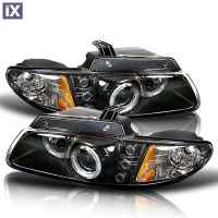 Φανάρια εμπρός angel eyes με led για Chrysler Voyager (1996-2002) - μαύρα , με λάμπες (Η1) - σετ 2τμχ.