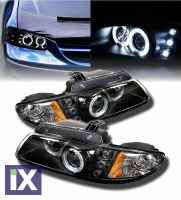 Φανάρια εμπρός angel eyes με led για Chrysler Voyager (1996-2002) - μαύρα , με λάμπες (Η1) - σετ 2τμχ.