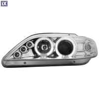 Φανάρια εμπρός led angel eyes για Citroen Xsara (1997-2000) - chrome , με λάμπες (Η1) - σετ 2τμχ.