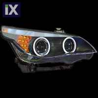 Φανάρια εμπρός angel eyes led για BMW E60 (2003-2007) - F10-Look , χωρίς λάμπες (Η7) - σετ 2τμχ.