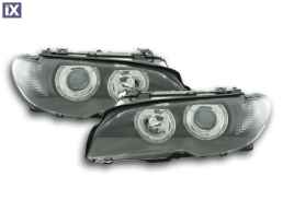 Φανάρια εμπρός angel eyes για BMW E46 coupe και cabrio (2003-2006) - μαύρα , χωρίς λάμπες (Η7) - σετ 2τμχ.