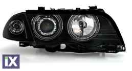 Φανάρια εμπρός angel eyes με CCFL για BMW E46 sedan (1998-2001) - μαύρα , με λάμπες (Η1) - σετ 2τμχ.