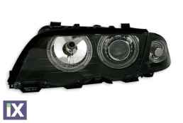 Φανάρια εμπρός angel eyes για BMW E46 sedan (1998-2001) - μαύρα , χωρίς λάμπες (Η7) - σετ 2τμχ.