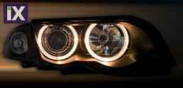 Φανάρια εμπρός angel eyes για BMW E46 sedan (1998-2001) - μαύρα , χωρίς λάμπες (Η7) - σετ 2τμχ.