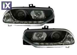 Φανάρια εμπρός led για Alfa Romeo 156 (1997-2003) - μαύρα , με λάμπες (Η1) - σετ 2τμχ.