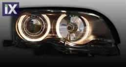 Φανάρια εμπρός angel eyes για BMW E46 sedan (2001-2005) - μαύρα , χωρίς λάμπες (Η7) - σετ 2τμχ.