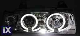 Φανάρια εμπρός angel eyes για BMW E36 (1991-1999) 4d sedan - chrome , με λάμπες (Η1) - σετ 2τμχ.