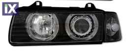 Φανάρια εμπρός angel eyes για Bmw E36 (1991-2000) 4d sedan - μαύρα , χωρίς λάμπες (Η7) - σετ 2τμχ.