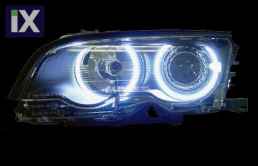 Φανάρια εμπρός angel eyes για BMW E46 sedan (2001-2005) - μαύρα με CCFL , χωρίς λάμπες (Η7) - σετ 2τμχ.