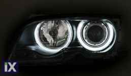 Φανάρια εμπρός angel eyes για BMW E46 sedan (2001-2005) - μαύρα με CCFL , χωρίς λάμπες (Η7) - σετ 2τμχ.