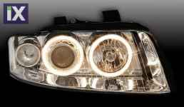 Φανάρια εμπρός angel eyes για Audi A4 (2001-2004) - chrome , χωρίς λάμπες (Η7) - σετ 2τμχ.