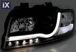 Φανάρια εμπρός led Lightbar Design για Audi A4 B6 (2001-2004) -μαύρα , με λάμπες (Η1) - σετ 2τμχ.