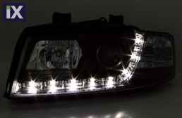 Φανάρια εμπρός led για Audi A4 (2001-2004) - μαύρο , με λάμπες (Η1) - σετ 2τμχ.