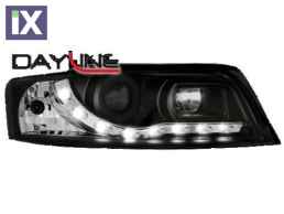 Φανάρια εμπρός led Dayline για Audi A4 (2001-2004) - μαύρα , με λάμπες (Η1) - σετ 2τμχ.