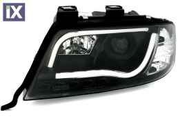 Φανάρια εμπρός led lightbar για Audi A6 C5 (1997-2001) / Allroad 1999-2005 - μαύρα , με λάμπες (Η1) - σετ 2τμχ.