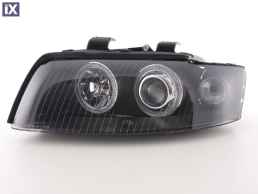 Φανάρια εμπρός angel eyes για Audi A4 (2001-2004) - μαύρα , χωρίς λάμπες (Η7) - σετ 2τμχ.