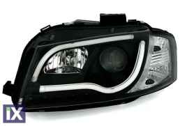 Φανάρια εμπρός led Lightbar design για Audi A3 (2008-2012) - chrome ,μαύρα , με λάμπες (Η1) - σετ 2τμχ.