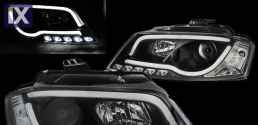 Φανάρια εμπρός led Lightbar design για Audi A3 (2008-2012) - chrome ,μαύρα , με λάμπες (Η1) - σετ 2τμχ.