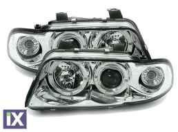 Φανάρια εμπρός angel eyes για Audi A4 (1995-1998) - chrome , με λάμπες (Η1) - σετ 2τμχ.