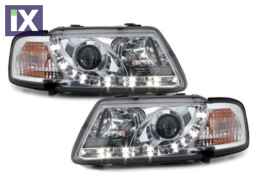 Φανάρια εμπρός led για Audi A3 (1996-2000) - chrome , με λάμπες (Η1) - σετ 2τμχ.