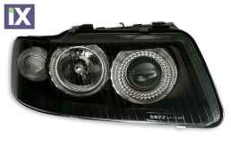 Φανάρια εμπρός angel eyes για Audi A3 (2000-2003) - μαύρα , χωρίς λάμπες (Η7) - σετ 2τμχ.