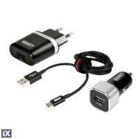 ΦΟΡΤΙΣΤΗΣ ΑΝΑΠΤΗΡΑ 12/24V 3 ΣΕ 1 ΜΕ ΠΡΙΖΑ 230V + 1 MICRO USB 2400mA ΜΕ ΚΑΛΩΔΙΟ 100cm SILVER LINE LAMPA - 1 TEM.